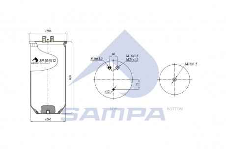 Фото автозапчасти пневмоподушка Renault MAGNUM/PREMIUM без стакана. SAMPA SP 554912