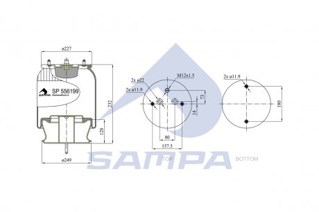 Пневмоподушка SCANIA P/R/4-SERIES со стаканом передней. SAMPA SP 556199-K