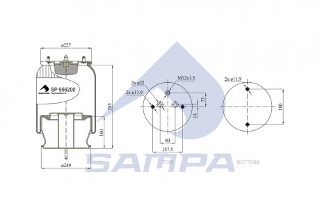 Пневморесора зі стаканом (сталь) 36200K Scania P/R/4-SERIES 6701NP01 (d332x350) (1386200) SAMPA SP 556200-K (фото 1)