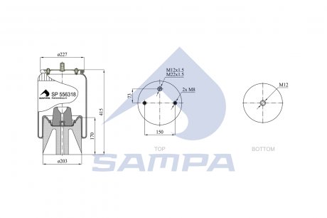 Фото автозапчасти пневмоподушка SCHMITZ со стаканом SAMPA SP 556318-KP