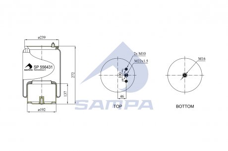 Пневмоподушка DAF XF106 EURO 6 со стаканом задняя SAMPA SP 556431-K01 (фото 1)