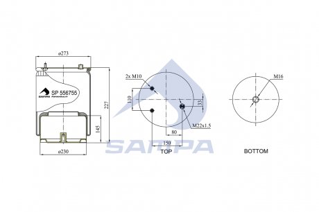 Пневмоподушка DAF XF106/CF EURO 6 >2013 со стаканом SAMPA SP556755-K01