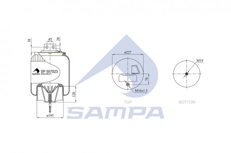 Пневмоподушка IVECO со стаканом передняя левая SAMPA SP 557023-KP03