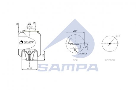 Пневмоподушка IVECO STRALis/EUROTECH/EUROSTAR со стаканом передняя правая SAMPA SP 557023-KP04