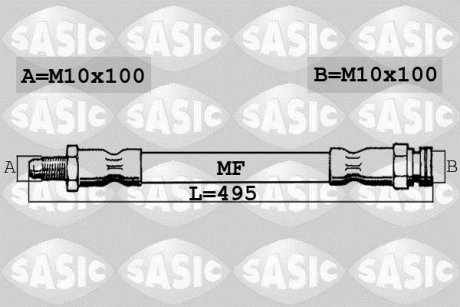 Гальмівний шланг, передня ліва/права (довжина 495мм, M10x1/M10x1) CITROEN JUMPER; FIAT DUCATO; PEUGEOT BOXER 1.9D-2.8D 02.94- SASIC 6600016