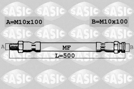 Тормозной шланг, передняя левая/правая (длина 500мм, M10x1/M10x1) CITROEN JUMPER; PEUGEOT BOXER 1.9D-2.8D 02.94- SASIC 6600017 (фото 1)
