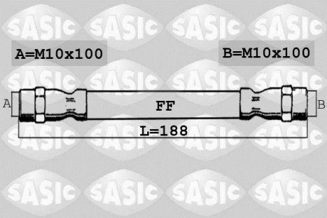 Тормозной шланг, задний левая/правая (длина 188мм, M10x1/M10x1) RENAULT CLIO II, THALIA I, TWINGO II, WIND 1.2-2.0 SASIC 6604002 (фото 1)