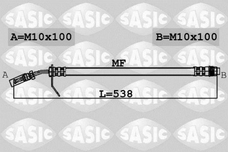 Гальмівний шланг, перед ліва/права (довжина 538мм, M10x1/M10x1) RENAULT MASTER II 1.9D-2.8D 07.98- SASIC 6604009