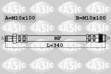 Гальмівний шланг, зад ліва (довжина 340мм, M10x1/M10x1) RENAULT KANGOO, KANGOO EXPRESS 1.6/1.9D 10.01- SASIC 6604010 (фото 1)