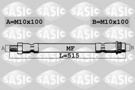 Тормозной шланг изогнутая передняя левая/правая (длина 515мм, M10x1/M10x1) RENAULT KANGOO, KANGOO BE BOP, KANGOO EXPRESS 1.2-Electric 02.08- SASIC 6604016 (фото 1)