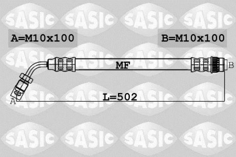 Тормозной шланг, передняя левая/правая (длина 502мм, M10x1/M10x1) OPEL MOVANO; RENAULT MASTER II 1.9D-3.0D 07.98- SASIC 6604017 (фото 1)