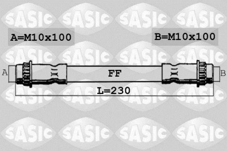 Тормозной шланг, задняя левая/правая (длина 230мм, M10/M10) RENAULT TRAFIC II, TRAFIC III 1.6D-2.5D 03.01- SASIC 6604031 (фото 1)