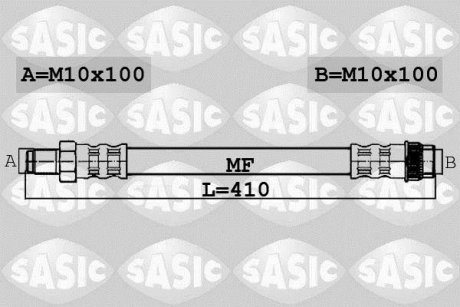 Гальмівний шланг вигнута передній ліва/права (довжина 410мм, M10x1/M10x1) NISSAN PRIMASTAR; OPEL VIVARO A, VIVARO B; RENAULT TRAFIC II, TRAFIC III 1.6D-2.5D 03.01- SASIC 6604036