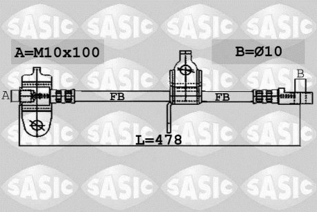 Гальмівний шланг, перед права (довжина 478мм, M11x1) FORD TRANSIT 2.0D/2.4D 01.00-05.06 SASIC 6606032 (фото 1)