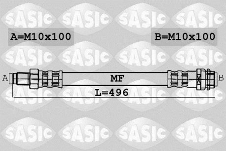 Тормозной шланг, передняя левая/правая (длина 496мм, M10x1/M10x1) MERCEDES A (W169), B SPORTS TOURER (W245) 1.5-Electric 09.04-06.12 SASIC 6606039 (фото 1)