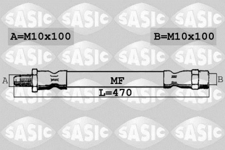 Гальмівний шланг, передня ліва/права (довжина 470мм, M10x1/M10x1) CITROEN BERLINGO, BERLINGO/MINIVAN, C2, C3 I, XSARA, XSARA PICASSO, ZX; PEUGEOT 1007, PARTNER, PARTNER/MINIVAN 1.1-Electric 03.91- SASIC SBH0180
