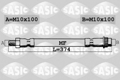 Тормозной шланг, передняя левая/правая (длина 374мм, M10x1/M10x1) RENAULT 11, 8, 9 1.0-1.7 11.62-12.89 SASIC SBH4089