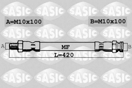 Тормозной шланг, передняя левая/правая (длина 420мм, M10x1/M10x1) FIAT BARCHETTA, PUNTO; LANCIA Y 1.1-1.8 09.93-05.05 SASIC SBH6289