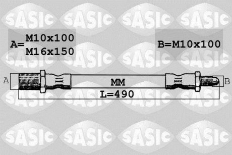 Тормозной шланг, передняя левая/правая (длина 490мм, M10x1/M16x1,5) IVECO DAILY I, DAILY II 2.5D/2.8D 01.85-05.99 SASIC SBH6347