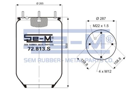 Фото автозапчасти пневмоподушка SAF, DAF, IVECO 4 шпильки-воздух, 813MB0, W01M587238, 1D28B2E2 (CONTITECH 813 MB/0) SEM LASTIK 72813S