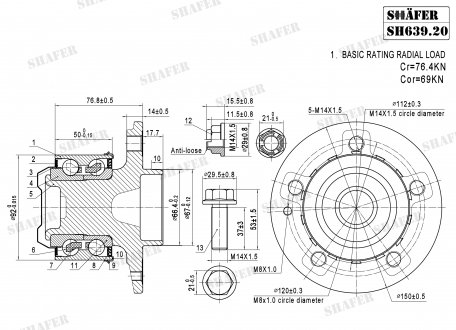 Фото автозапчасти ступица передняя Mercedes Vito (639) ABS+ (03-), монт. ккт.+ SHAFER SH639.20K