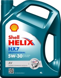Моторное масло Helix HX7 (4 л) SAE 5W30 ; АСЕА С3; Фольксваген 502.00; Фольксваген 505.01 SHELL HELIX HX7 P AV 5W30 4L