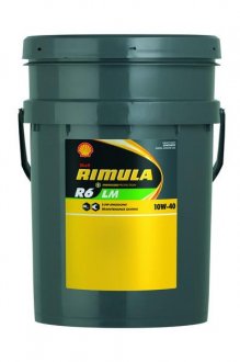 Фото автозапчасти масло двигателя RIMULA (20L + Низкий уровень SAPS) SAE 10W40 API CF, CF-4, CG-4, СН-4, CI-4, CJ-4, ACEA E6, E9, CATERPILLAR ECF-3, CUMMINS 20081, DAF ACEA E6, DEUTZ DQC-IV-10-LA, IVECO NG2, JASO DH-2, М.А SHELL RIMULA R6 LM 10W40 20L