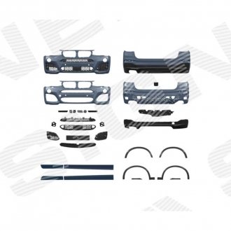 Фото автозапчастини обвіс (комплект) M Sport, передній+задній, Задній бампер: без отворів для парктроніків, комплект, Передній бампер: з отворами для парктроніків, з отворами для омивачів фар., 428 BMW X4 (F26), 14 - 18 SIGNEDA PBM04156SET