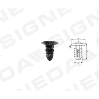 Фото автозапчастини пластмасові кріплення a - 16mm, b - 17mm, c - 7mm, d - 6mm, e - 0mm LEXUS ES350, 07 - 12 (9046707198CO) SIGNEDA T133410