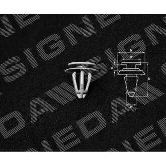 Фото автозапчастини пластмасові кріплення a - 16mm, b - 16mm, c - 8mm, d - 2mm, e - 13mm FIAT SEDICI, 06.06 - 14 (A0009905792) SIGNEDA T191910