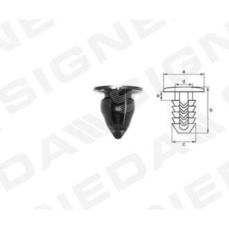 Фото автозапчасти пластмассовые крепления a - 15mm, b - 15mm, c - 10mm, d - 8mm, e - 2mm RENAULT CLIO, 01 - 04 (7703077434) SIGNEDA T192410