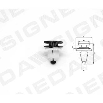 Фото автозапчасти пластмассовые крепления a - 17mm, b - 15mm, c - 9mm, d - 2mm, e - 13mm VOLVO C30, 10 - 13 (30653441) SIGNEDA T227610