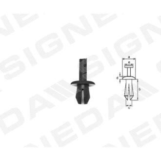 Фото автозапчастини пластмасові кріплення a - 16mm, b - 12mm, c - 9mm, d - 2mm, e - 5mm VOLVO 740/760/940/960, 10.87 - 10.94 (1104880) SIGNEDA T31210