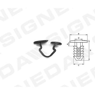 Фото автозапчастини пластмасові кріплення a - 26x20mm, b - 15mm, c - 14,5x12mm, d - 11,5x12mm, e - 4mm AUDI A2 (8Z), 00 - 05 (1H586384901C) SIGNEDA T35010 (фото 1)