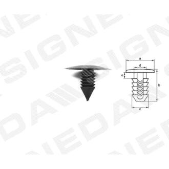 Фото автозапчасти пластмассовые крепления a - 35mm, b - 25mm, c - 10mm, d - 8mm, e - 3mm, Крила OPEL MOVANO, 99 - 03 (7703077225) SIGNEDA T39310