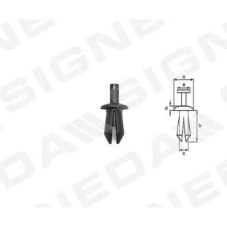 Фото автозапчастини пластмасові кріплення a - 10mm, b - 12mm, c - 5,5mm, d - 2mm, e - 3mm, оздоблення та захист AUDI A1 (8X), 04.10 - 01.15 (51722681) SIGNEDA T39510