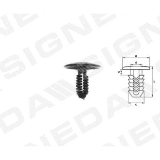 Фото автозапчастини пластмасові кріплення a - 19mm, b - 18mm, c - 7mm, d - 4mm, e - 5mm SIGNEDA T41610