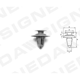 Фото автозапчастини пластмасові кріплення a - 20mm, b - 19mm, c - 9mm, d - 3mm, e - 13mm FORD KA, 02 - 08 SIGNEDA T43510