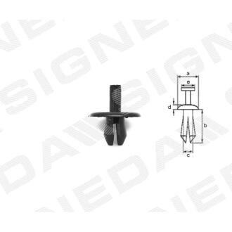 Фото автозапчастини пластмасові кріплення a - 21mm, b - 11mm, c - 8mm, d - 2mm, e - 5mm AUDI 100 (C3), 82 - 91 SIGNEDA T46710