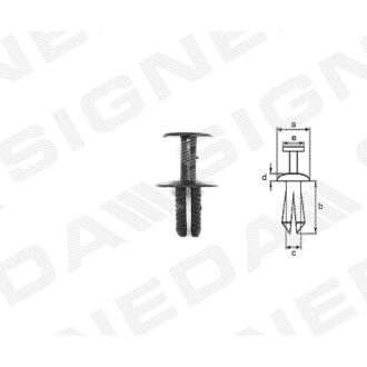 Фото автозапчасти пластмассовые крепления a - 19mm, b - 15mm, c - 8mm, d - 2mm, e - 16mm, Захист двигуна AUDI A2 (8Z), 00 - 05 (2019900292) SIGNEDA T47110