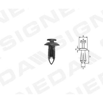 Фото автозапчасти пластмассовые крепления a - 16mm, b - 18mm, c - 7mm, d - 3mm, e - 9mm, у багатьох місцях FORD C-MAX, 07 - 10 SIGNEDA T47210