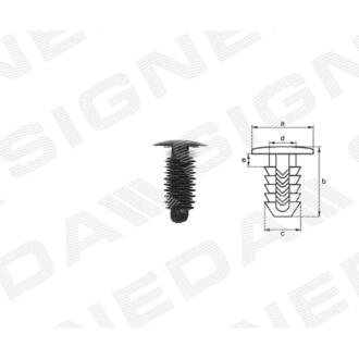 Фото автозапчастини пластмасові кріплення a - 14mm, b - 20mm, c - 7mm, d - 3mm, e - 3mm LEXUS ES350, 07 - 12 SIGNEDA T482A10