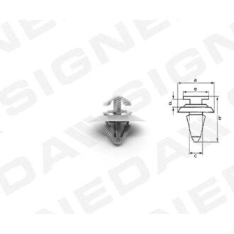 Фото автозапчасти пластмассовые крепления a - 20mm, b - 17mm, c - 8mm, d - 3mm, e - 9x8mm, Оздоблення кузова IVECO DAILY, 00 - 05 (7701470779) SIGNEDA T49010