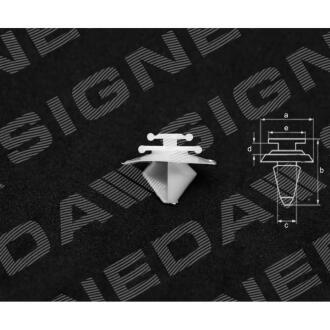 Фото автозапчасти пластмассовые крепления a - 20mm, b - 15mm, c - 12mm, d - 1mm, e - 10x8mm, оздоблення CITROEN C2 (JM), 01.03 - 05.08 (856540) SIGNEDA T49510 (фото 1)