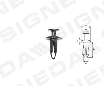 Фото автозапчастини пластмасові кріплення a - 16mm, b - 18mm, c - 6mm, d - 2mm, e - 10mm FORD C-MAX, 07 - 10 (1007932) SIGNEDA T63410