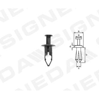 Фото автозапчастини пластмасові кріплення a - 18mm, b - 25mm, c - 9mm, d - 2mm, e - 10mm MITSUBISHI ASX, 10 - 13 (9046708189) SIGNEDA T64910