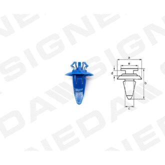 Фото автозапчастини пластмасові кріплення a - 17mm, b - 24mm, c - 10mm, d - 3mm, e - 10x6mm TOYOTA HILUX, 01 - 05 (9090467036) SIGNEDA T66210