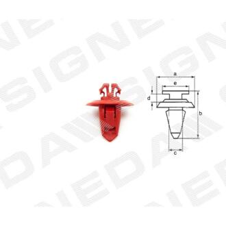 Фото автозапчасти пластмассовые крепления a - 17mm, b - 20mm, c - 8mm, d - 3mm, e - 8x6mm, тримач стрічки TOYOTA HILUX (N70), 01.12 - 06.16 (9090467037) SIGNEDA T66310 (фото 1)