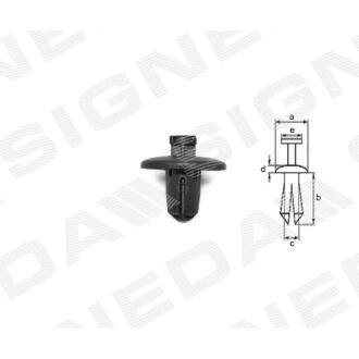 Фото автозапчастини пластмасові кріплення a - 20mm, b - 11mm, c - 8mm, d - 3mm, e - 6mm CITROEN C3 (FC), 02 - 05 (7013J0) SIGNEDA T78110