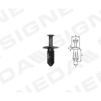 Фото автозапчасти пластмассовые крепления a - 16mm, b - 18mm, c - 6,5mm, d - 1mm, e - 8mm, Захист двигуна MERCEDES BENZ (C-KL W203), 05.00 - 12.06 (A1249900492) SIGNEDA T91910